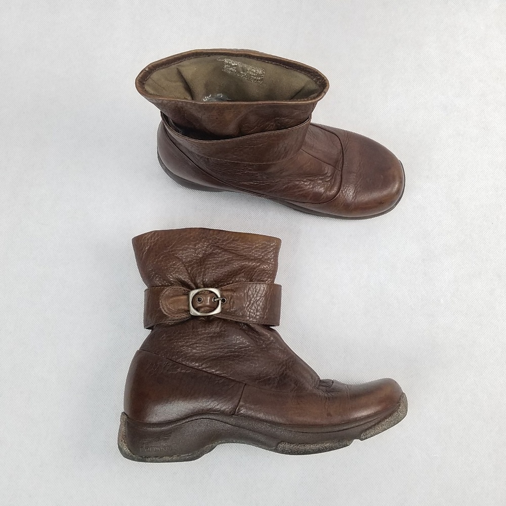 Dansko Brown Leather Ankle Boots with Buckle